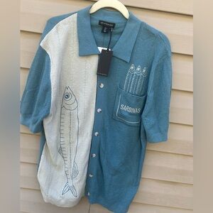 New Art of Rhetoric AOR size L men’s graphic button up fisherman shirt